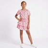 jk7 pink polka dot skirt Girls Two Piece Polka Dot Top with Layered Skirt Set (4-14Y)