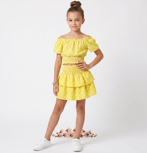 Girls Two Piece Polka Dot Top with Layered skirt Set (4-14Y)