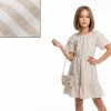 jk8 cotton stripes daimonties beige Girls White Stripes & Sparkling Embellishments Cotton Dress with Purse (4-14Y)