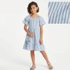 jk8 cotton stripes daimonties blue Girls White Stripes & Sparkling Embellishments CottonDress with Purse (4-14Y)