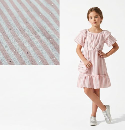 Girls White Stripes & Sparkling Embellishments Dress with Purse (4-14Y)