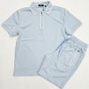 light blue 001 Boys Two Piece Zip Polo Shirt & Shorts Set (2-14Y)