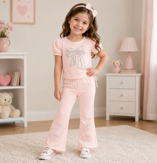 Girls 2pc Bow Diamante Sequin Legging Set (1-8Y)