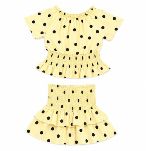 Girls 2pc Polka Dot Top & Layered Skirt Set (4-14Y)