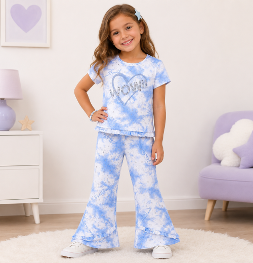 Girls 2pc Tie Dye Diamante Sequin Legging Set (1-8Y)