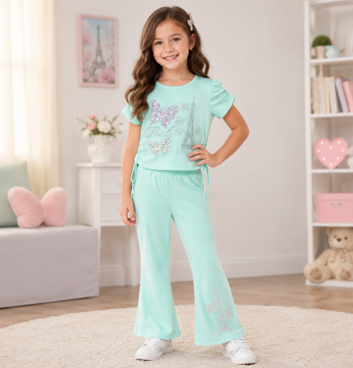 Girls 2pc Diamante Eiffel Tower Legging Set (1-8Y)