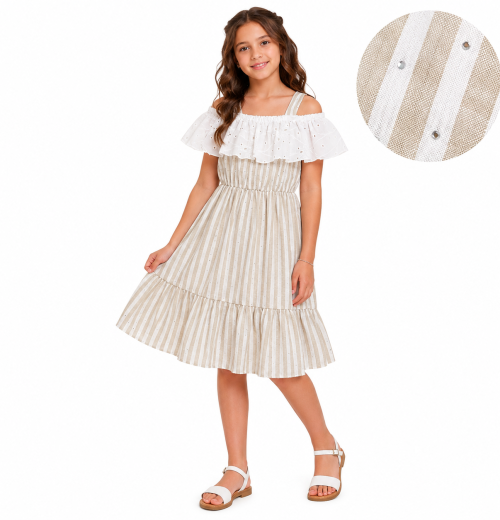 Girls Anglaise Lace Diamante Dress (4-14Y)