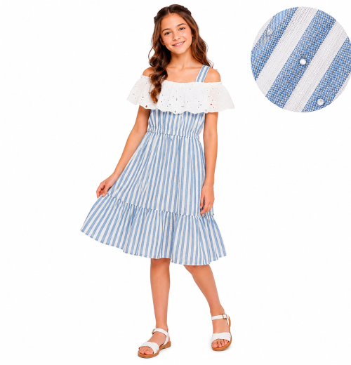 Girls Anglaise Lace Diamante Dress (4-14Y)