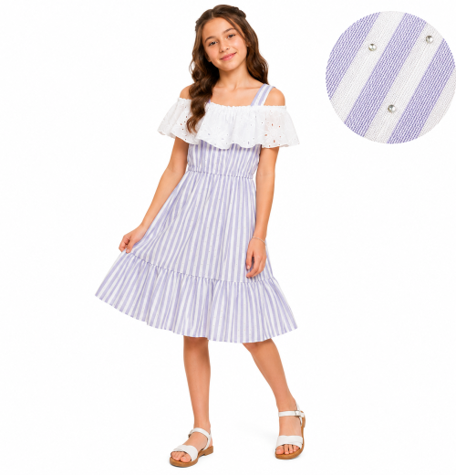 Girls Anglaise Lace Diamante Dress (4-14Y)