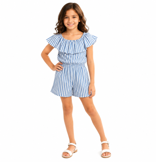 Girls Layered Stripe Playsuit (4-14Y)