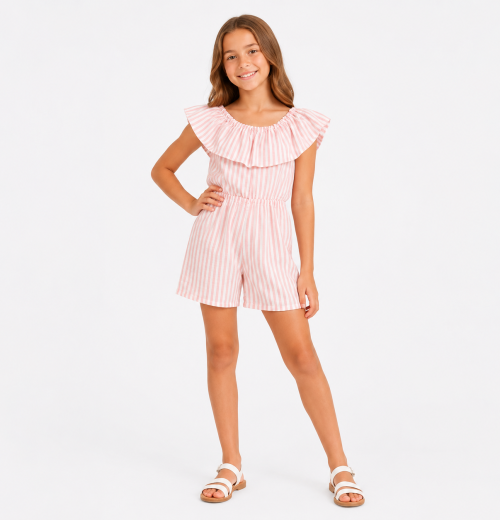 Girls Layered Stripe Playsuit (4-14Y)