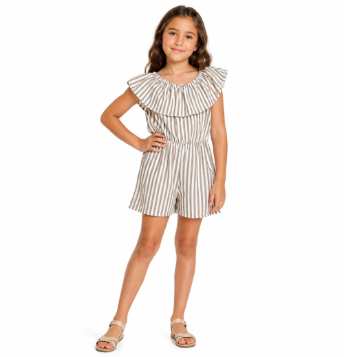Girls Layered Stripe Playsuit (4-14Y)