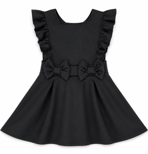 Girls Black Double Bow Ruffle Pinafore Dress (4-12y)