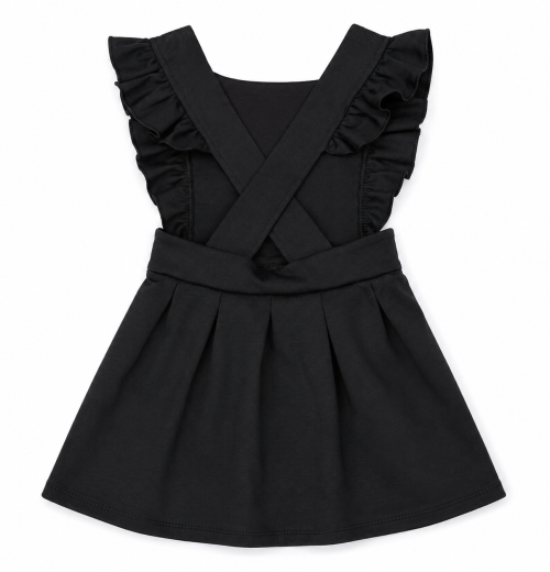 IMG 3283 Girls Black Double Bow Ruffle Pinafore Dress (4-12y)