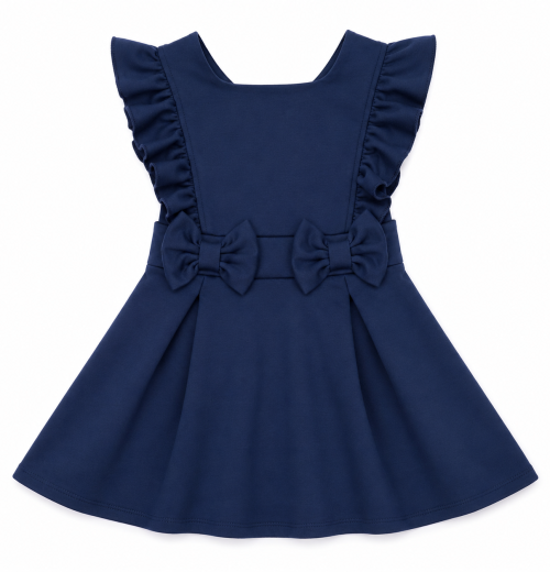 Girls Navy Double Bow Ruffle Pinafore Dress (4-12y)
