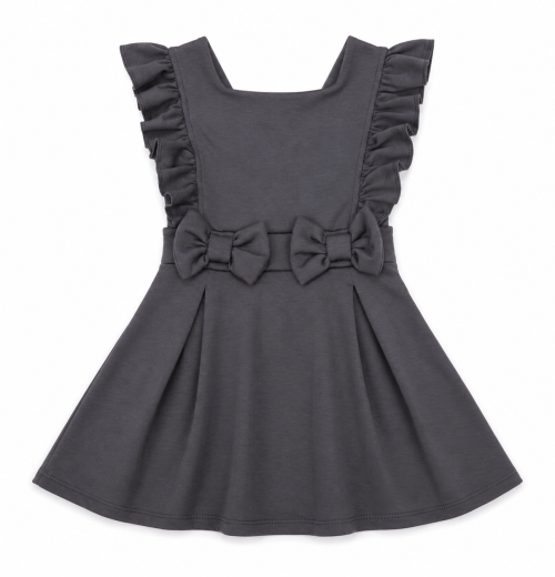 Girls Grey Double Bow Ruffle Pinafore Dress (4-12y)