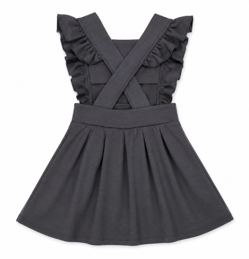 IMG 3319 Girls Grey Double Bow Ruffle Pinafore Dress (4-12y)