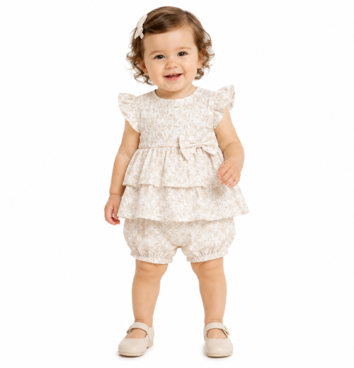 Baby Girls 2pc Floral Layered Dress & Bloomers Set (3-18m)