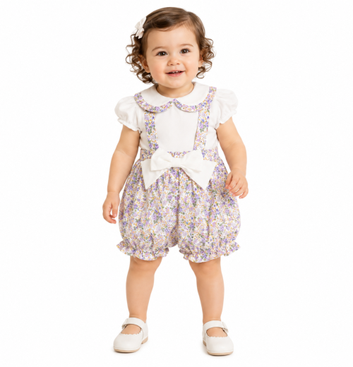 IMG 3400 Baby Girls 2pc Floral Romper Set (0-6m)