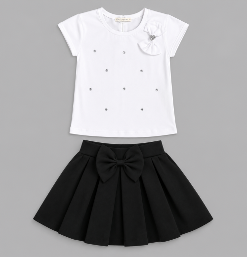 Girls 2pc Diamante Stone Top & Pleated Skirt Set (4-12y)
