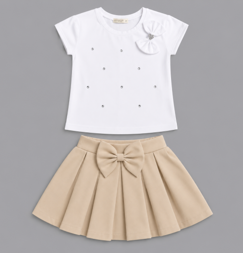 Girls 2pc Diamante Stone Top & Pleated Skirt Set (4-12y)