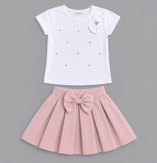 Girls 2pc Diamante Stone Top & Pleated Skirt Set (4-12y)