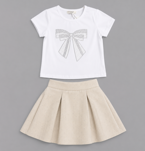Girls 2pc Bow Top & Diamante Skirt Set (4-12y)