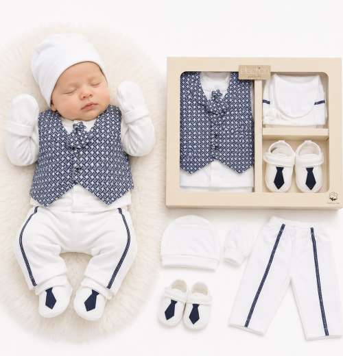 Baby Boys 7pc Gift Set with Shoes, Mittens & Hat (0-6m)