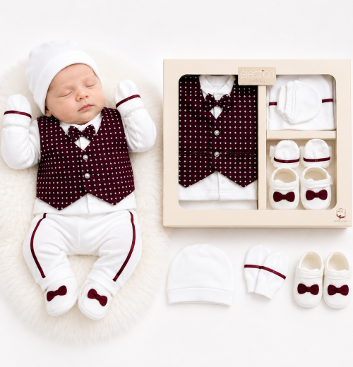 Baby Boys 7pc Gift Set with Shoes, Mittens & Hat (0-6m)