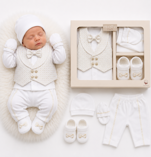 Baby Boys 7pc Gift Set with Shoes, Mittens & Hat (0-6m)