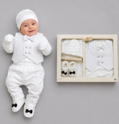Baby Boys 7pc Gift Set with Shoes, Mittens & Hat (0-6m)