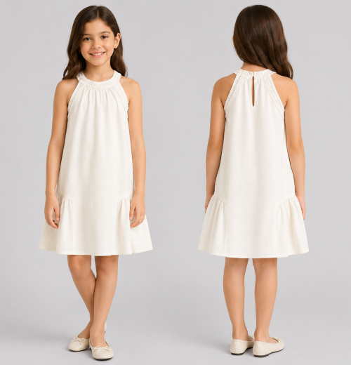 Girls Lace Collar Sleeveless Cotton Dress (5-14Y)