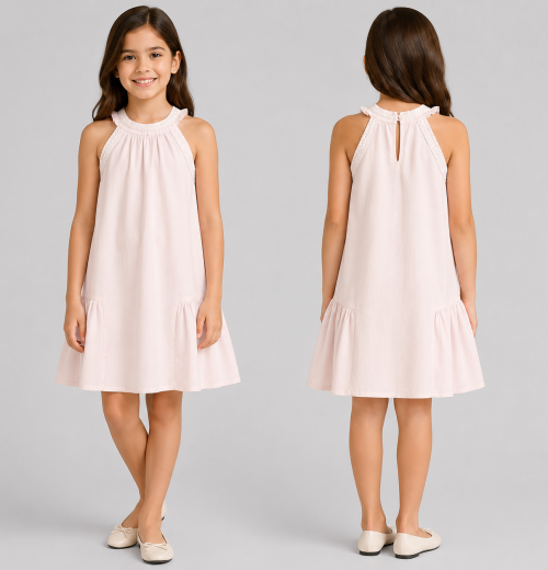 Girls Lace Collar Sleeveless Cotton Dress (5-14Y)