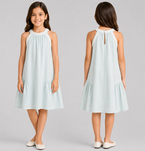 Girls Lace Collar Sleeveless Cotton Dress (5-14Y)