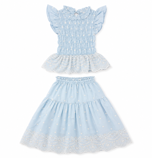 IMG 3699 Girls 2pc Anglaise Top & Long Skirt Set (5-14Y)