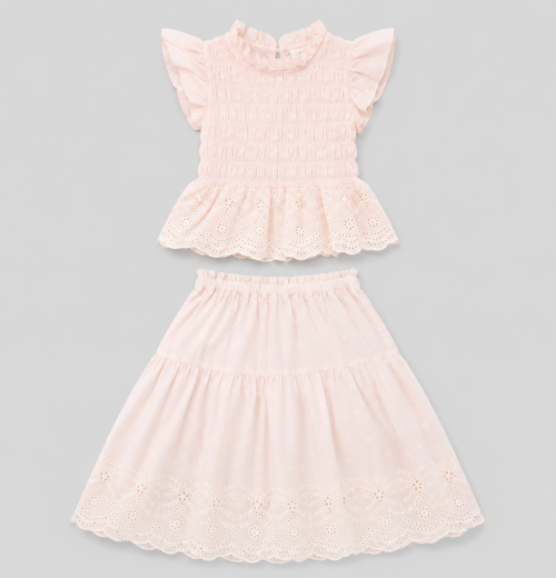 Girls 2pc Anglaise Top & Long Skirt Set (5-14Y)