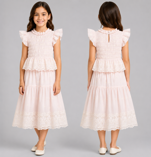 IMG 3704 Girls 2pc Anglaise Top & Long Skirt Set (5-14Y)