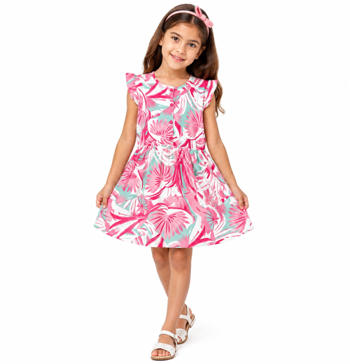 Girls Floral Button Summer Dress (7-10y)