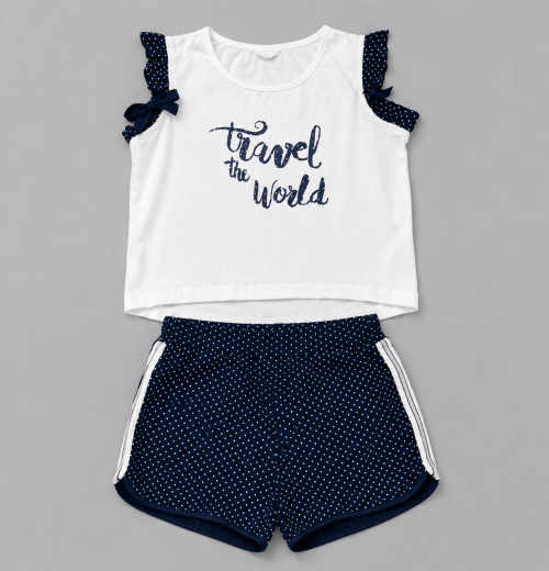 Girls 2pc Ruffle T Shirt & Polka Dot Shorts Set (8-14y)