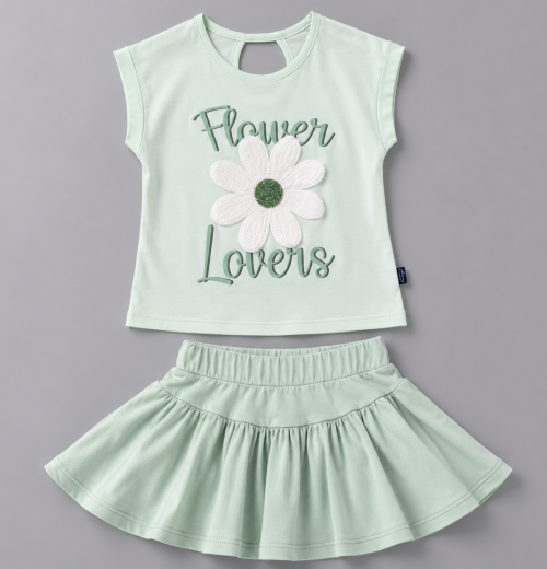 Girls 2pc Floral Embossed T Shirt & Skirt Set (7-10y)