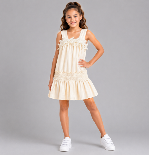 Girls Floral Lace Trim Cotton Dress (5-14Y)