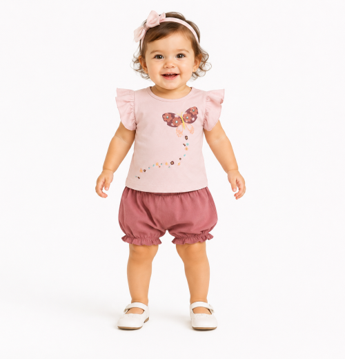 Baby Girls 2pc Diamante Butterfly Top & Bloomers Set (6-24m)
