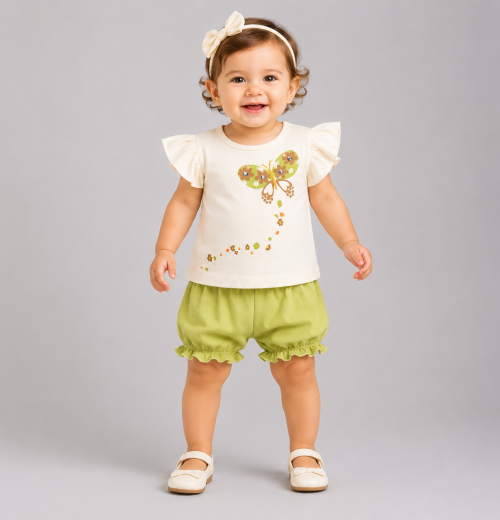 Baby Girls 2pc Diamante Butterfly Top & Bloomers Set (6-24m)