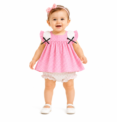 Baby Girls 2pc Polka Dot Bow Top & Bloomers Set (6-24m)