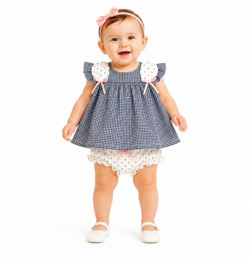 Baby Girls 2pc Polka Dot Bow Top & Bloomers Set (6-24m)