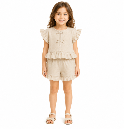 Girls 2pc Ruffle Bow Top & Shorts Set (3-8y)