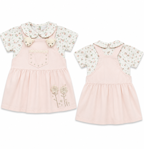 Girls 2pc Floral Top & Diamante Teddy Dress Set (2-5Y)