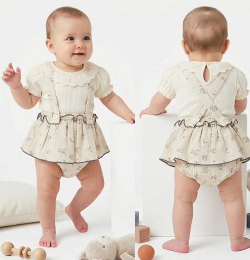 Baby Girls 2pc Lace Top & Floral Suspender Bloomers Set (6m-24m)