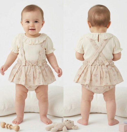 Baby Girls 2pc Lace Top & Floral Suspender Bloomers Set (6m-24m)