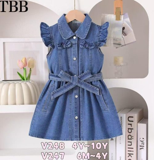 Girls Button Front Belt Denim Dress (6M-4Y)
